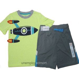 Rocket Spaceship Tee Shorts Oufit Boys Top Shirt 2 pc Set Pant BTS